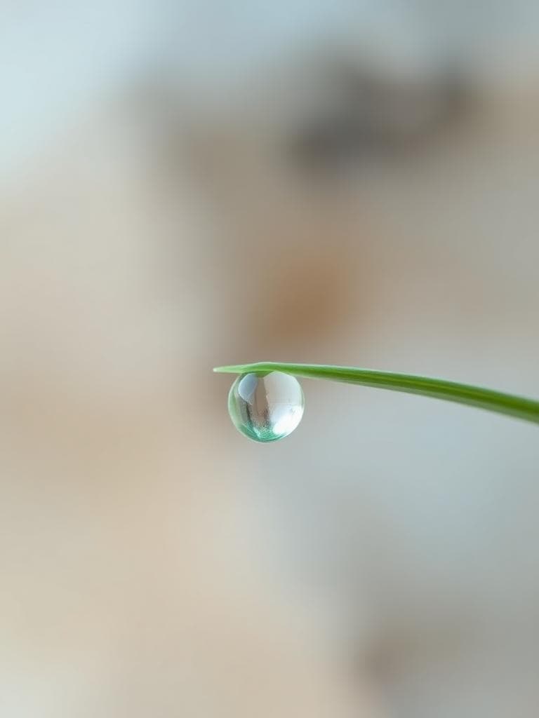 A single dewdrop suspended on a green blade at dawn
